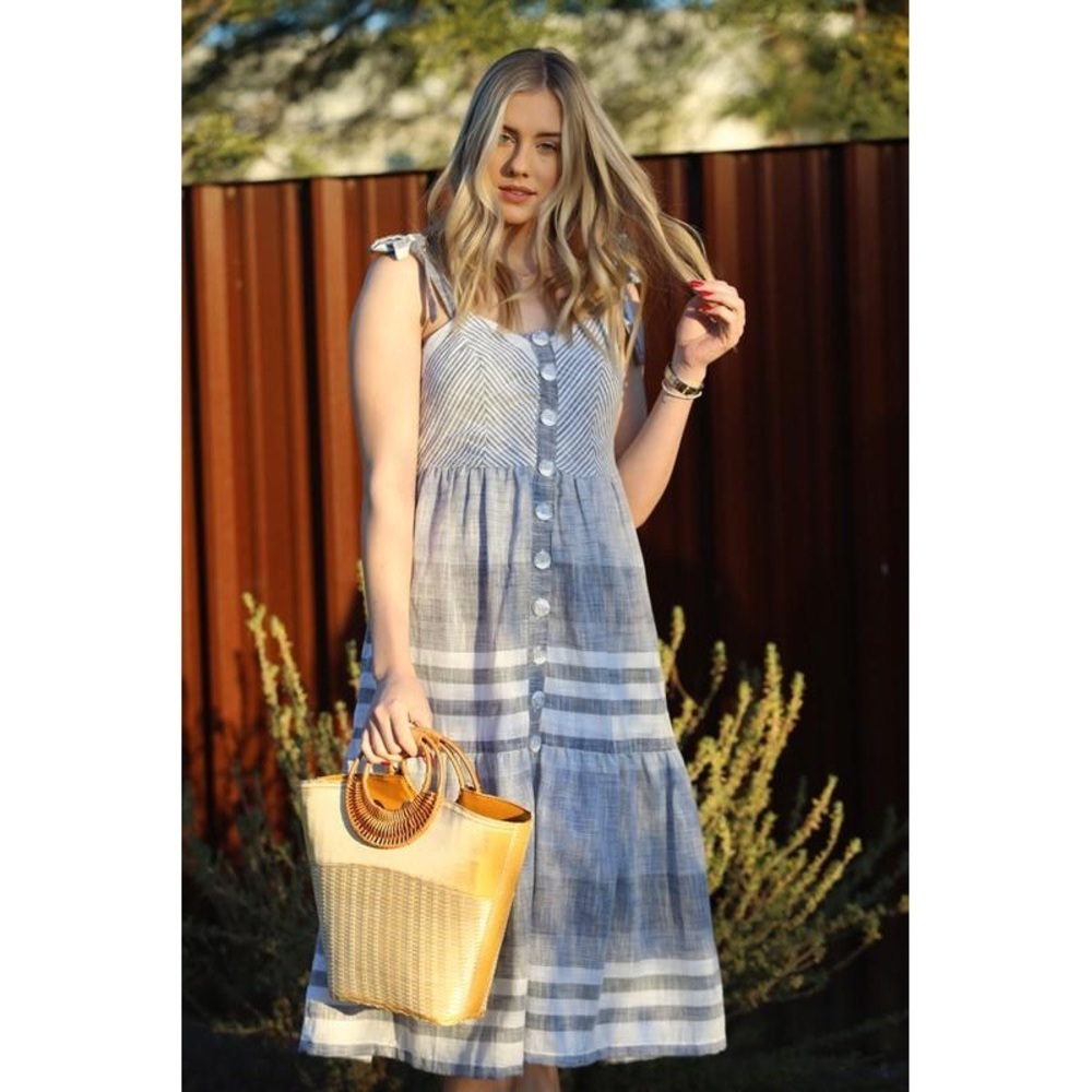 Striped Button Front Midi Dress